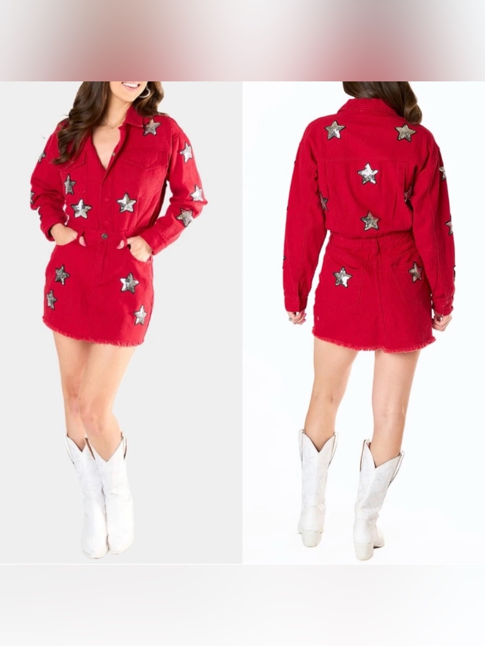 Buddy Love Raelynn Western Rodeo Cowboy Festival Denim Star Dress in Red Size S - Picture 2 of 7